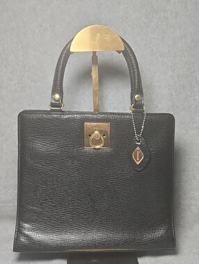 Vintage I Santi Black Structured Top-Handle Bag with Gold-Tone Accent